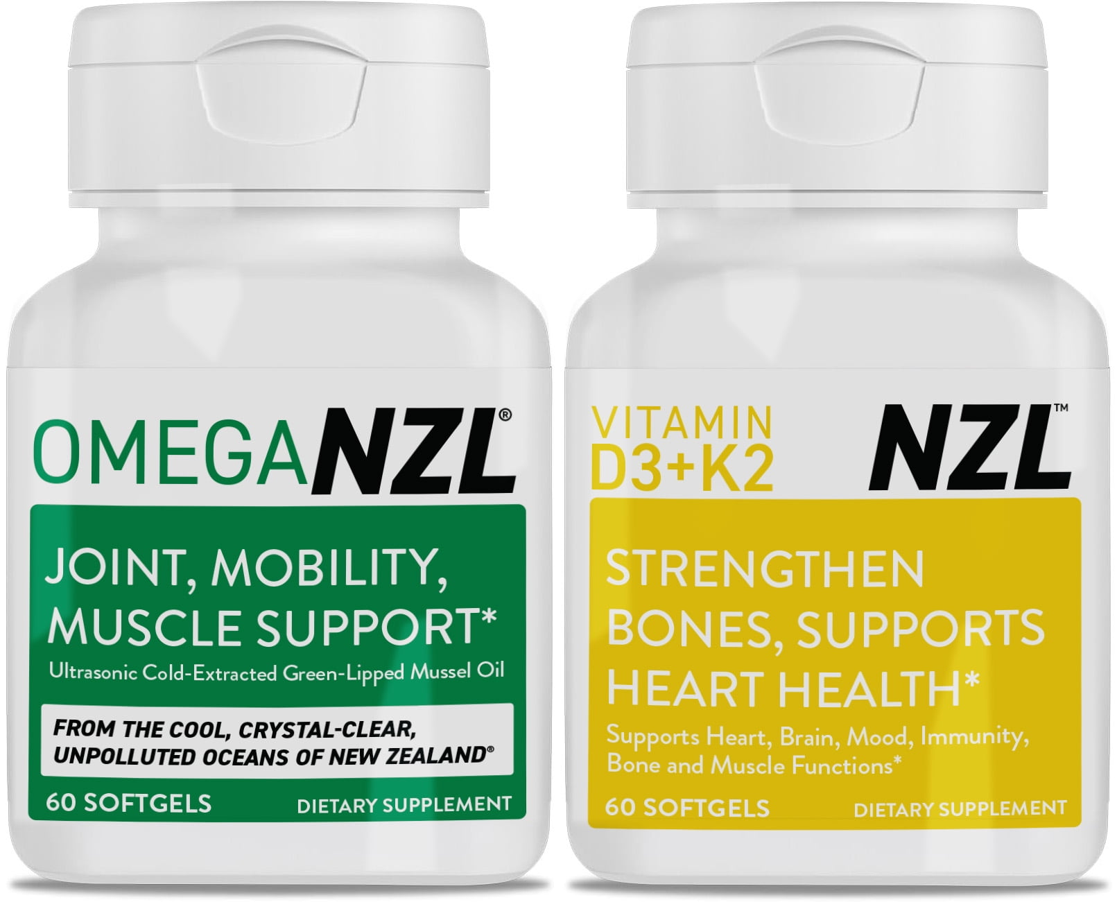 OMEGANZL Omega-3 Natural Joint Relief Supplement Natural Muscle Support, Green-Lipped Mussel Oil Joint Support, No Fishy Aftertaste, 60 Softgels Plus one Bottle of Vitamin D3+K2 30 Capsules