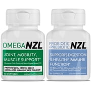 OMEGANZL Omega-3 Natural Joint Relief Supplement Natural Muscle Support, Green-Lipped Mussel Oil Joint Support, No Fishy Aftertaste, 60 Softgels Plus one Bottle of Probiotic+Prebiotic 30 Capsules