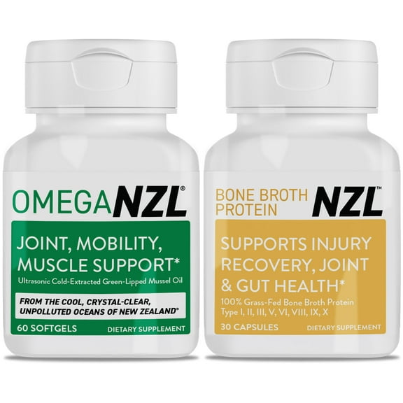 OMEGANZL Omega-3 Natural Joint Relief Supplement Natural Muscle Support, Green-Lipped Mussel Oil Joint Support, No Fishy Aftertaste, 60 Softgels Plus one Bottle of Bone Broth Protein 30 Capsules