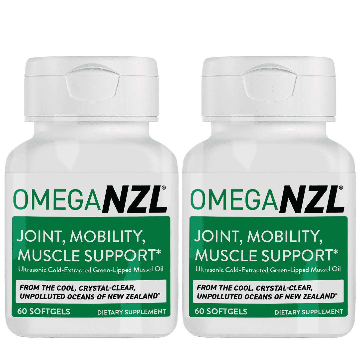 OmegaNZL Original Omega-3 Joint Support Supplement, Green-Lipped Mussel Oil, 2 Bottles, 120 Softgels