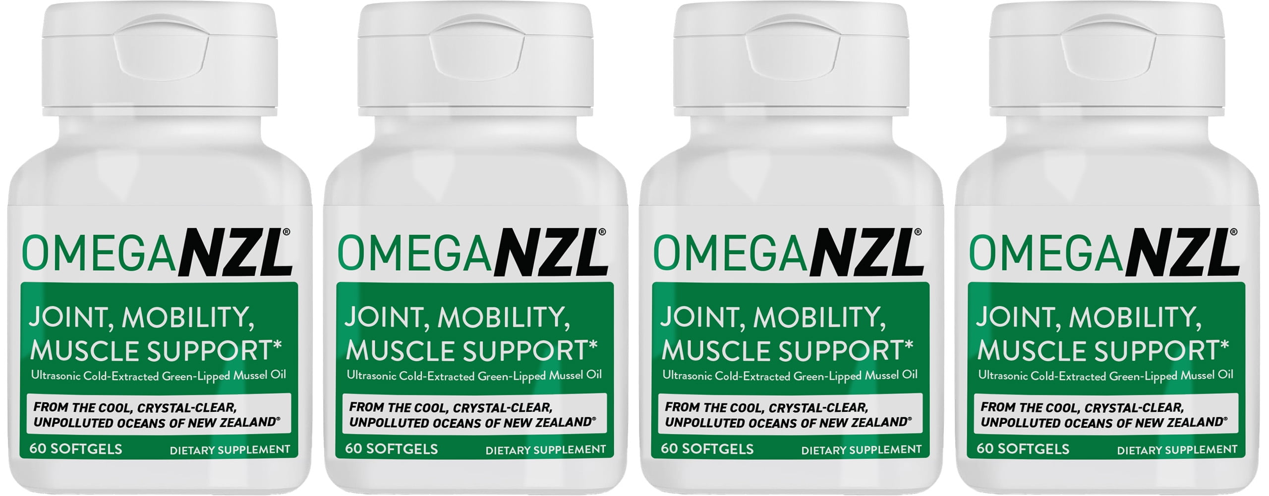 OmegaNZL Original Omega-3 Joint Support Supplement, Green-Lipped Mussel Oil, 4 Bottles, 240 Softgels