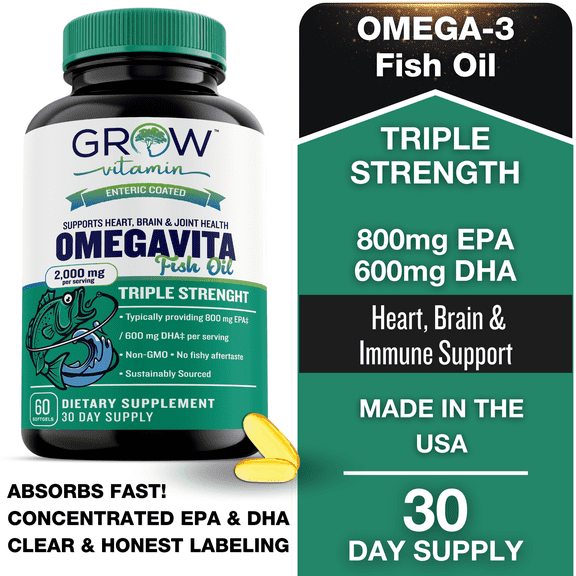 Grow Vitamin Omegavita Omega-3 Fish Oil Softgels, Heart, Brain, Joint Support, 30 Day Supply