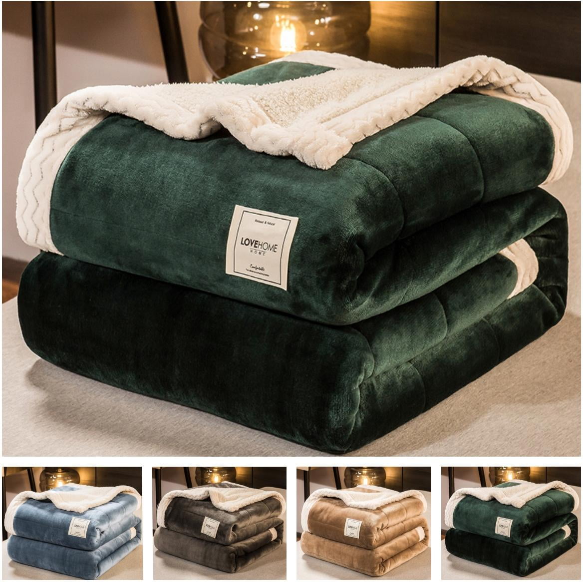 JOLUSERE Plush Sherpa Bed Blanket,60"x80"Reversible Throw Blanket for Bed Couch,Soft Blanket for Adults All Season,Green