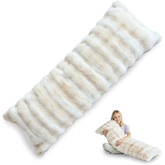 OMEO Winter Fluffy Full Body Pillow Memory Foam Pregnancy Pillow, Nursing Pillow for Side Sleepers, Weighted Body Pillow for Adults, Beige Camel
