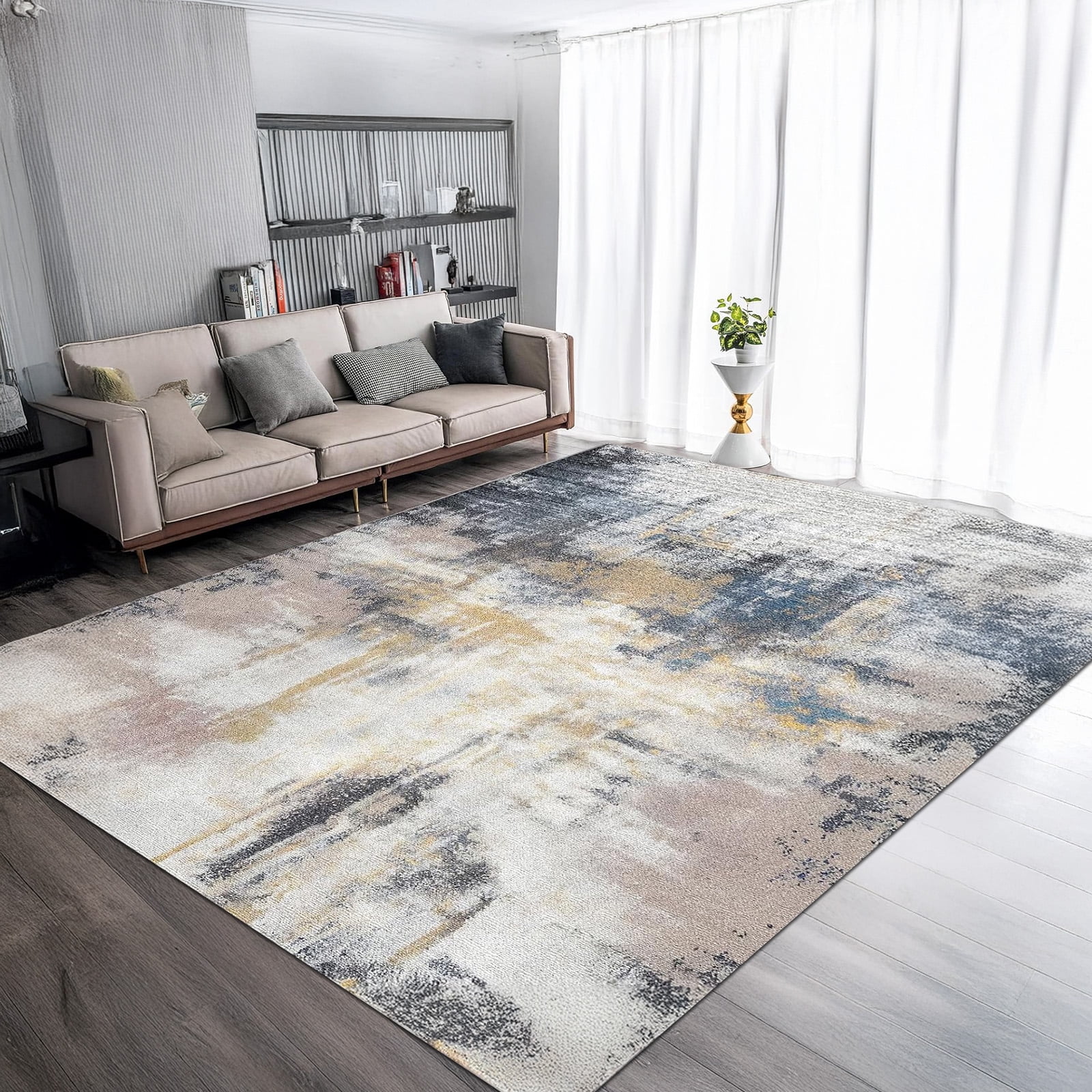 OMERAI 6'x 9' Machine Washable Area Rug Abstract Rugs Ultra-Thin Area Rugs for Living Room Non Slip Stain Resistant Modern Carpet for Bedroom Dining Room Office Kitchen Bathroom