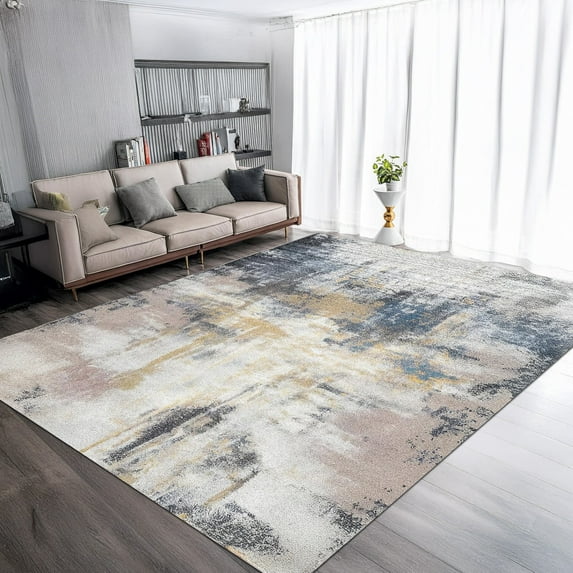 OMERAI 6'x 9' Machine Washable Area Rug Abstract Rugs Ultra-Thin Area Rugs for Living Room Non Slip Stain Resistant Modern Carpet for Bedroom Dining Room Office Kitchen Bathroom