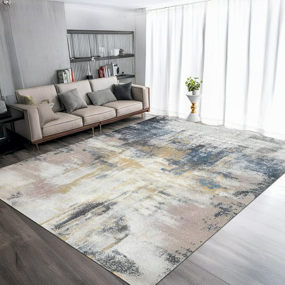 OMERAI 6'x 9' Machine Washable Area Rug Abstract Rugs Ultra-Thin Area Rugs for Living Room Non Slip Stain Resistant Modern Carpet for Bedroom Dining Room Office Kitchen Bathroom