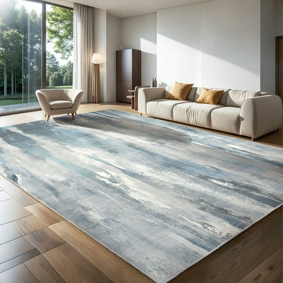OMERAI Area Rug 5'x 7' Abstract Large Soft Machine Washable Rugs, Non-Slip Non-Shedding Low-Pile Morden Indoor Floor Carpet for Living Bedroom Office Dining Room, Grey Blue