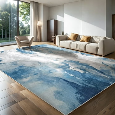 OMERAI Area Rug Living Room Rugs 5'x 7' Boho Soft Abstract Pattern Rug, Stain Resistant Non Slip Low Pile Accent Carpet for Bedroom Dining Home Studio College Office, Ocean Blue