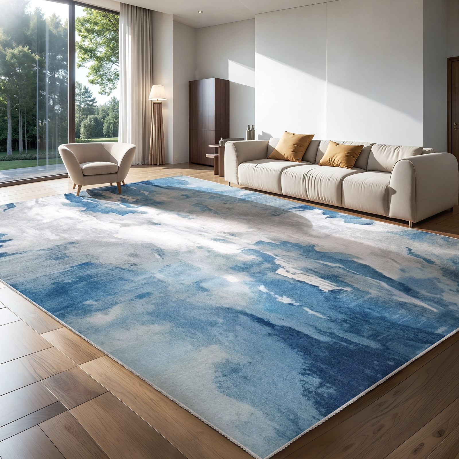 OMERAI Area Rug Living Room Rugs 8'x 10' Soft Abstract Pattern Rug, Stain Resistant Non Slip Low Pile Accent Carpet