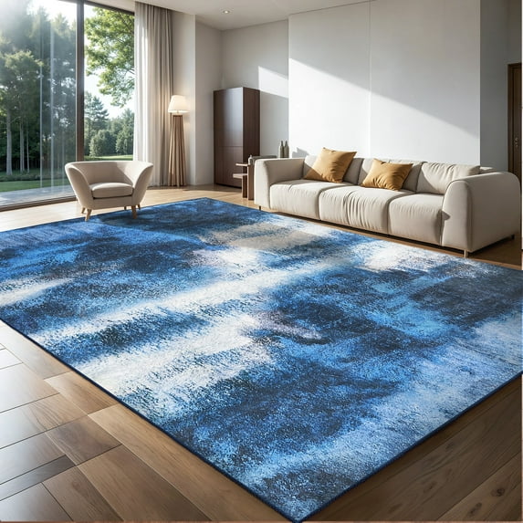 OMERAI Machine Washable Rugs 6'x 9' Modern Abstract Non Slip Rug for Living Room, Bedroom Rug, Farmhouse, Dining Room, Indoor, Blue