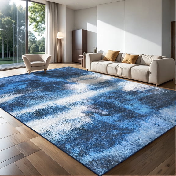 OMERAI Machine Washable Rugs 8'x 10' Modern Abstract Non Slip Rug for Living Room, Bedroom Rug, Farmhouse, Dining Room, Indoor, Blue