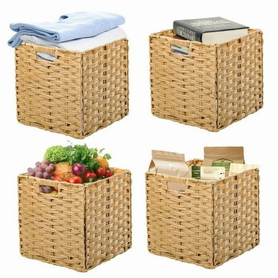 OMERAI Water Wicker Storage Baskets for Organizing Cube Baskets 11.8"x 11.8"x 11.8" 4 Pack