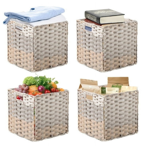 OMERAI Water Wicker Storage Baskets for Organizing Cube Baskets 11.8"x 11.8"x 11.8" 4 Pack