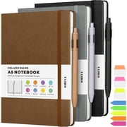 OMEYA 3 Pack Lined Journal Notebook, A5 College Ruled Notebooks with 3 Pens, Hardcover Notebooks for Work Campus, 160 Pages, 100GSM, 5.7"x8.3", Leather Journal 