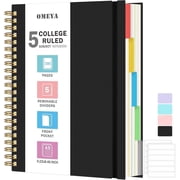 OMEYA 5 Subject Notebooks College Ruled, Spiral Notebook with Dividers, 300 Pages 100GSM Thick Spiral Writing Journal for Women & Men, Lined Journal Notebooks f