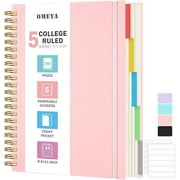 OMEYA 5 Subject Notebooks College Ruled, Spiral Notebook 8.5 x 11in with Dividers, 300 Pages 100GSM Thick Spiral Writing Journal for Women & Men, Large A4 Lined Journal for Work, Campus
