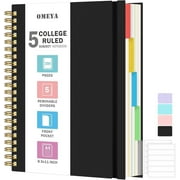 OMEYA 5 Subject Notebooks College Ruled, Spiral Notebook 8.5 x 11in with Dividers, 300 Pages 100GSM Thick Spiral Writing Journal for Women & Men, Large A4 Lined Journal for Work, Campus