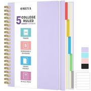 OMEYA 5 Subject Notebooks College Ruled, Spiral Notebook 8.5 x 11in with Dividers, 300 Pages 100GSM Thick Spiral Writing Journal for Women & Men, Large A4 Lined Journal for Work, Campus