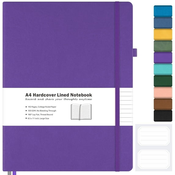 OMEYA College Ruled Notebook, A4 Leather Notebook, Lined Journal Notebook for Men & Women, 100GSM, 192Pages, Hardcover Notebook with 2 Pockets, Professional Business Notebooks for Work