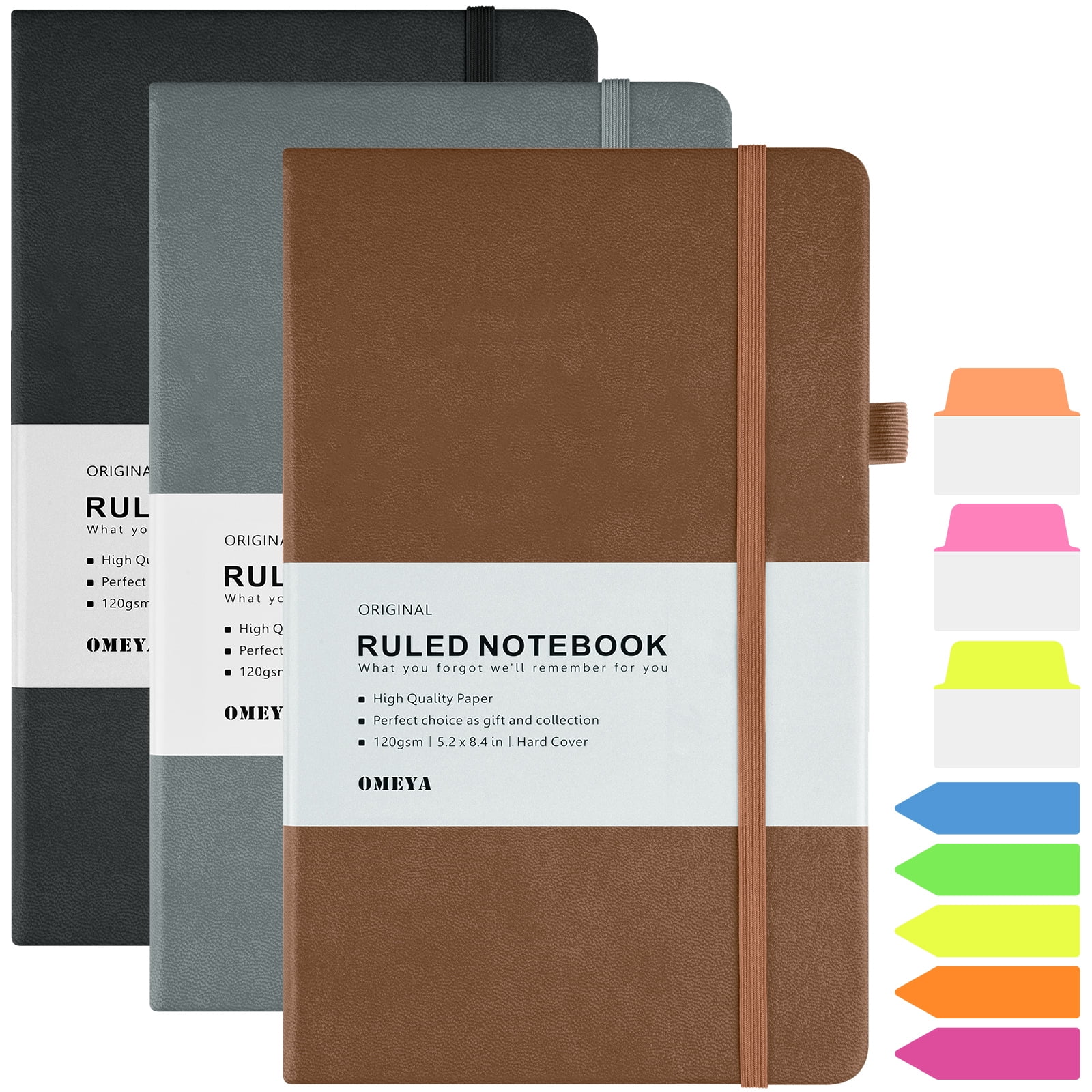 OMEYA 2 Pack Pocket Notebooks – 3.5x5.5” Ruled, PU Leather, 120gsm Paper, Elastic Closure