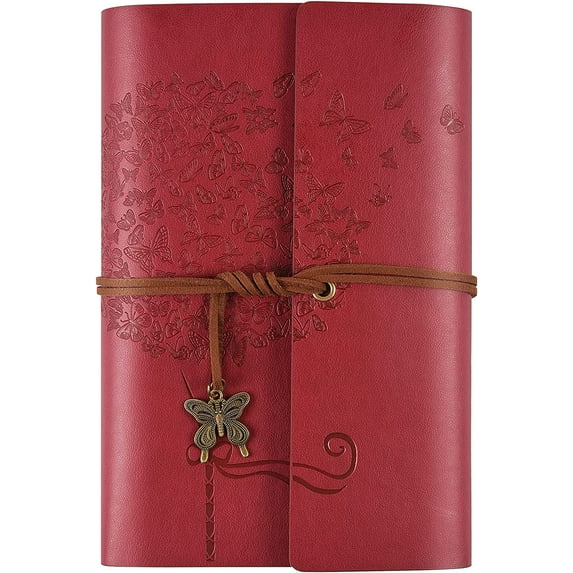 OMEYA Leather Journal Notebook,Journal For Women & Men ,Ruled Diary Journals For Writing,Travel Journal Red