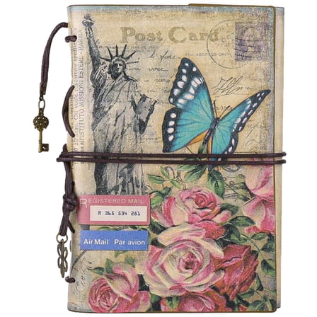 OMEYA Leather Journal Notebook, Vintage Leather Binder 6 Ring, Refillable Travel Diary Journals for Women, Blank Journal Sketchbook for Writing, Drawing (7.3"*5.1")