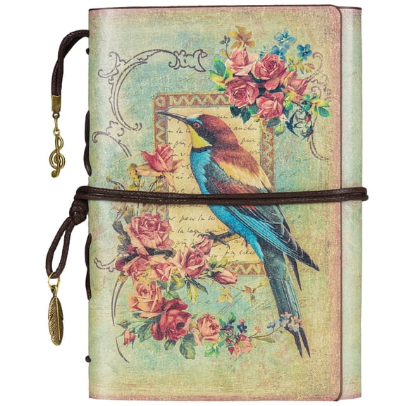 OMEYA Leather Journal Notebook, Vintage Leather Binder 6 Ring, Refillable Travel Diary Journals for Women, Blank Journal Sketchbook for Writing, Drawing (7.3"*5.1")