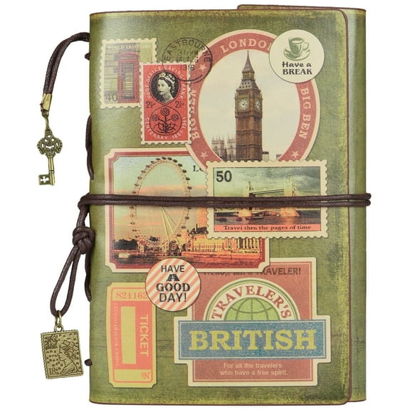 OMEYA Leather Journal Notebook, Vintage Leather Binder 6 Ring, Refillable Travel Diary Journals for Women, Blank Journal Sketchbook for Writing, Drawing (7.3"*5.1")