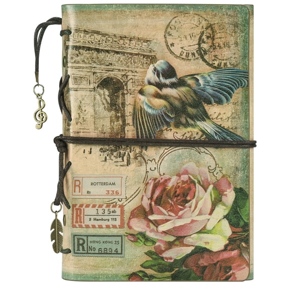 OMEYA Leather Journal Notebook, Vintage Leather Binder 6 Ring, Refillable Travel Diary Journals for Women, Blank Journal Sketchbook for Writing, Drawing (7.3"*5.1")