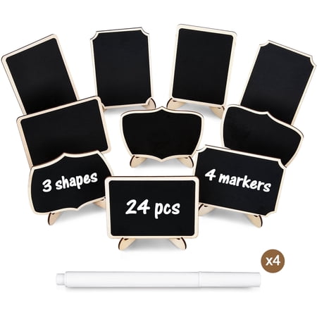 OMEYA Mini Chalkboard Signs 24pcs, Small Chalkboard Signs with Stand, Wood Place Cards for Name Cards, Party Buffet Supplies, Food Signs, Table Numbers, Market Display