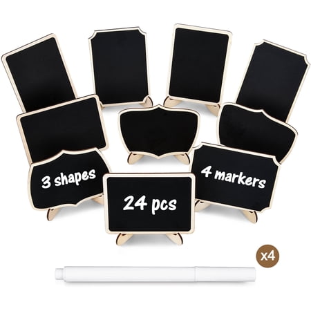OMEYA Mini Chalkboard Signs 24pcs, Small Chalkboard Signs with Stand, Wood Place Cards for Name Cards, Party Buffet Supplies, Food Signs, Table Numbers, Market Display