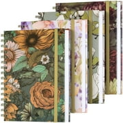 OMEYA Spiral Notebook 4 Pack, Lined Journal A5 Size, Hard Cover Spiral Notebook, Journals for Writing With 2 Pockets, College Ruled Notebook, Spiral Journals for Women