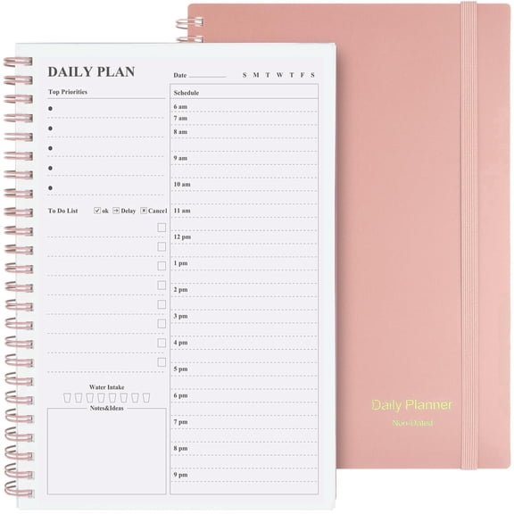 OMEYA Undated Planner, Daily To Do List Notebook, Spiral Schedule Planner for Women and Men, Hourly Appointment Book Undated with Elastic Closure, Inner Pocket 5.8" x 8.3"