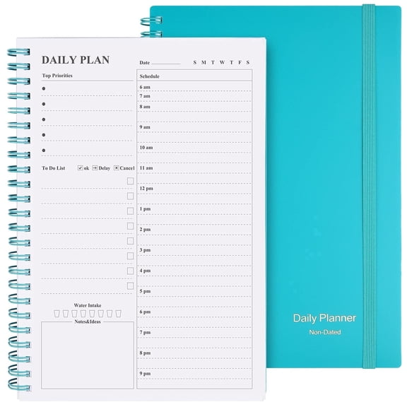 OMEYA Undated Planner, Daily To Do List Notebook, Spiral Schedule Planner for Women and Men, Hourly Appointment Book Undated with Elastic Closure, Inner Pocket 5.8" x 8.3"