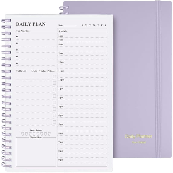 OMEYA Undated Planner, Daily To Do List Notebook, Spiral Schedule Planner for Women and Men, Hourly Appointment Book Undated with Elastic Closure, Inner Pocket 5.8" x 8.3"