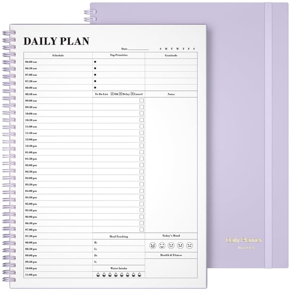 OMEYA Undated Planner, Daily Planner with To Do List, Spiral Schedule Planner for Women and Men, Hourly Appointment Book Undated with Elastic Closure, Inner Pocket 8.5" x 11"