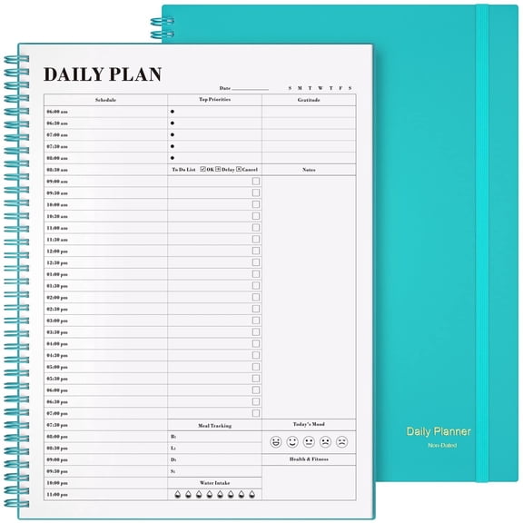 OMEYA Undated Planner, Daily Planner with To Do List, Spiral Schedule Planner for Women and Men, Hourly Appointment Book Undated with Elastic Closure, Inner Pocket 8.5" x 11"