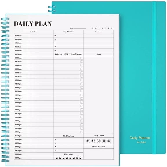 OMEYA Undated Planner, Daily Planner with To Do List, Spiral Schedule Planner for Women and Men, Hourly Appointment Book Undated with Elastic Closure, Inner Pocket 8.5" x 11"