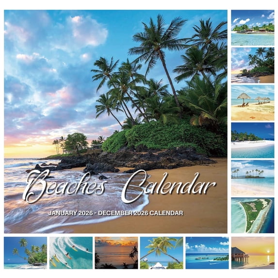 OMEYA 2026 Wall Calendar, 12-Month Calendar 12" x 12", Hanging Calendar with Thick Paper, Julian Dates, 4 Month Preview Page for 2025, Beaches Design for Office, Home Planning, Great for Gifting