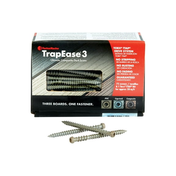 FastenMaster TrapEase 3 Composite Deck Screw - Epoxy Coated, UV-Resistant - 75 Ct., #10 x 2-1/2 In., Brown