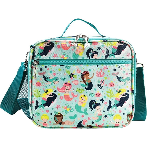 OMG Organize My Gear-Lunch Bag - Insulated, Durable, Water-Resistant Fabric with Interior and Exterior Zippered Pockets and External Bottle Holder (Mermaids)