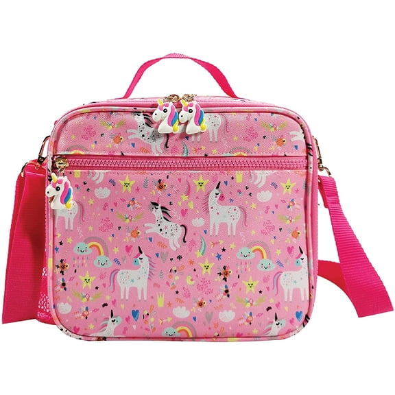 OMG Organize My Gear-Lunch Bag - Insulated, Durable, Water-Resistant Fabric with Interior and Exterior Zippered Pockets and External Bottle Holder (Unicorns)