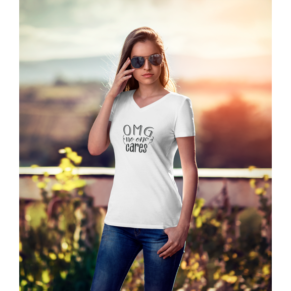 OMG no one cares Unisex Jersey Short Sleeve V-Neck Tee