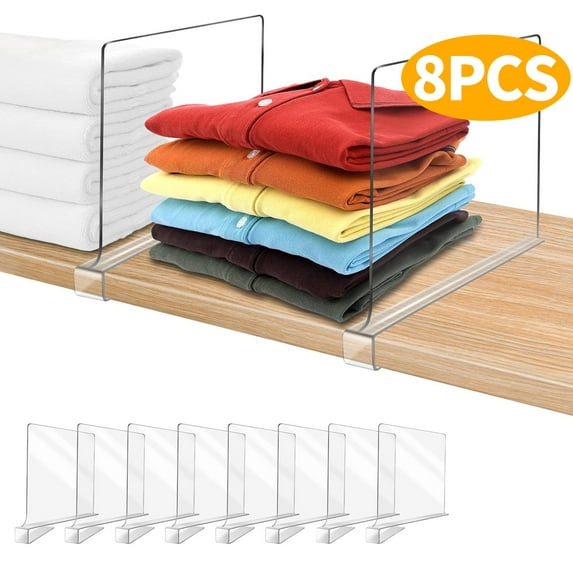 SUSWIM Shelf Dividers for Closet Organization 8PCS Closet Shelf Divider Closet Dividers for Shelves Shelf Organizer for Closet Shelf Organizer for Wood Closet Separator Clear