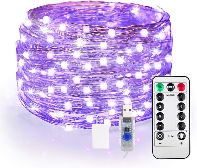 Smacen 32.8FT UV Blacklight Fairy Lights - Battery Operated, 100 LED Copper Wire, For Glow Parties & Halloween