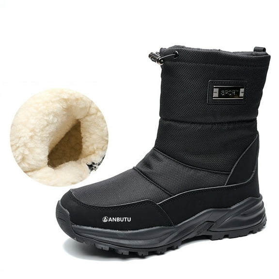 OMILAIY Men's Winter Snow Boots Outdoor Waterproof Anti-Slip Warm Fur Lined Cold Weather Boots Black Size 8