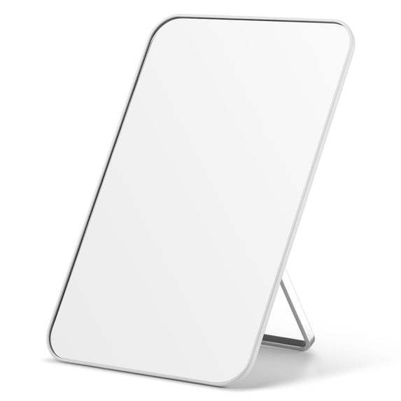 OMIRO 8"L x 5"W Rectangle Tabletop Mirror with Foldable Stand, Bathroom Face Mirror with Hanging Hole for Shaving, White