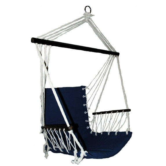 OMNI Patio Swing Seat Hanging Hammock Cotton Rope Chair With Cushion Seat Blue