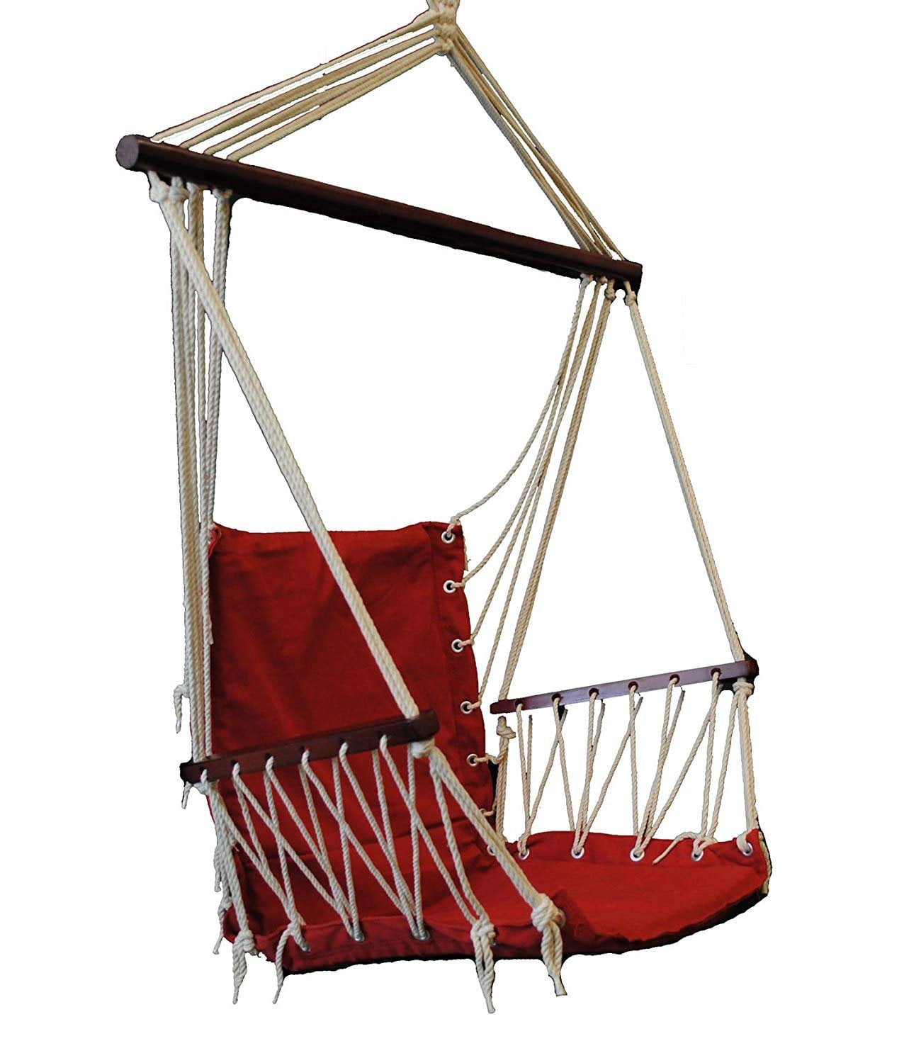 OMNI Patio Swing Seat Hanging Hammock Cotton Rope Chair With Cushion Seat - Red